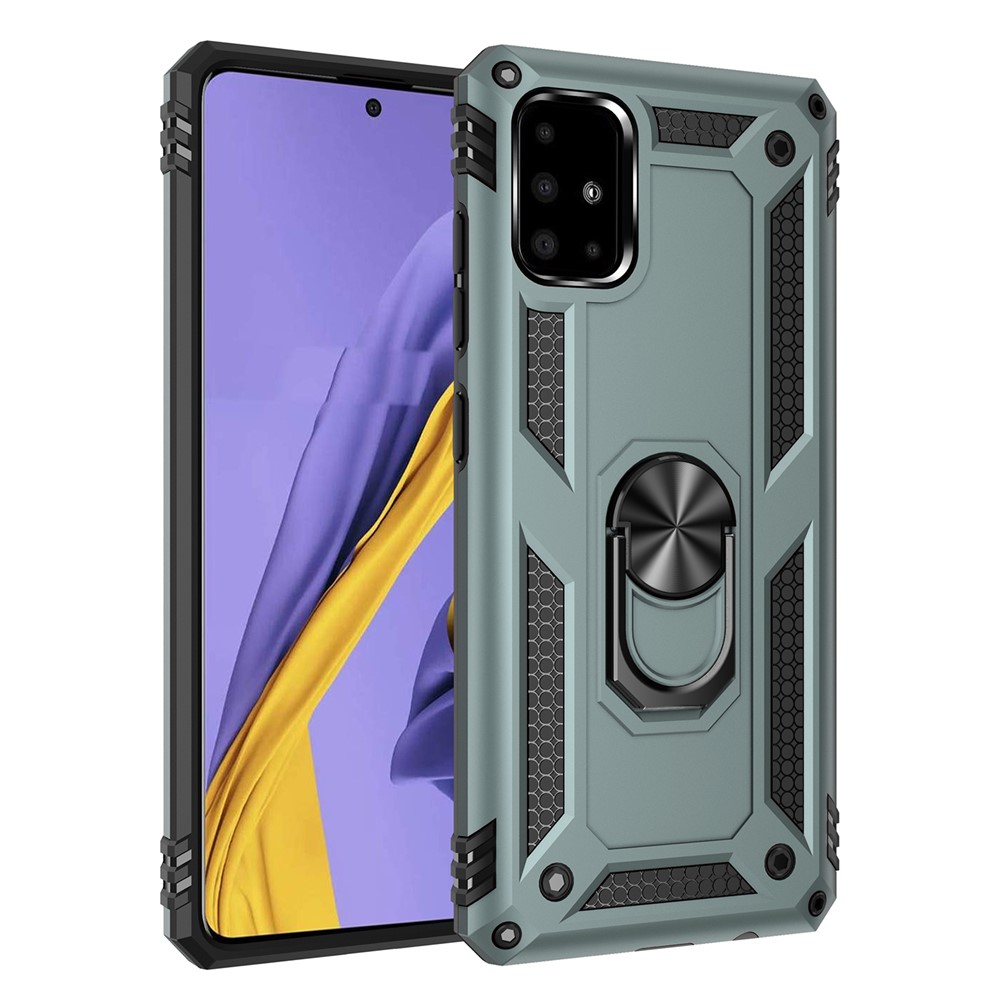 Hybrid PC TPU Kickstand Armor Phone Case for Samsung Galaxy A51 - Dark Green