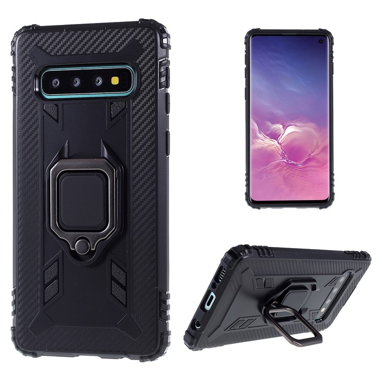 Finger Ring Kickstand Anti-drop TPU Casing for Samsung Galaxy S10 - Black-1