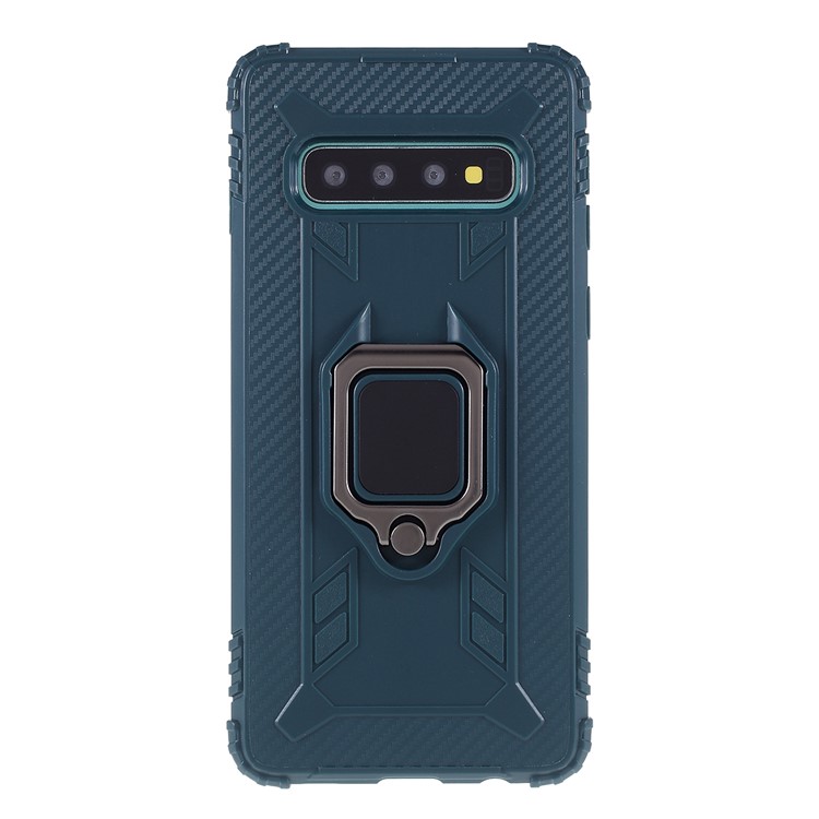 Finger Ring Kickstand Anti-drop TPU Casing for Samsung Galaxy S10 - Green-1