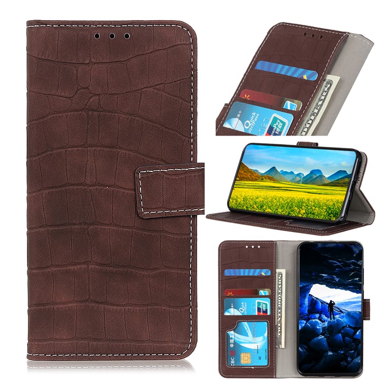 Crocodile Texture Leather Wallet Case for Samsung Galaxy A91/S10 lite - Brown-1