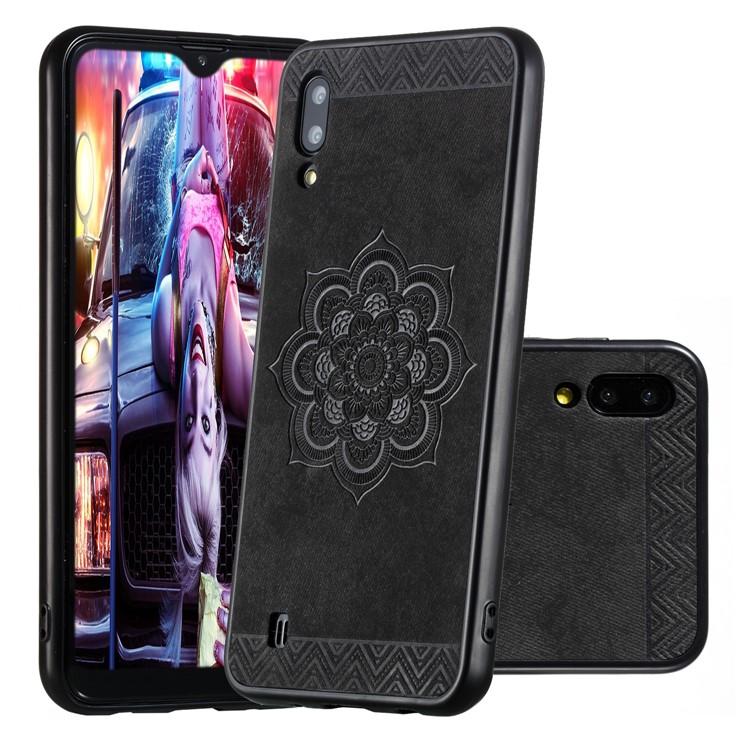 Imprint Mandala Leather Coated PC + TPU Combo Phone Casing for Samsung Galaxy A10 - Black-1