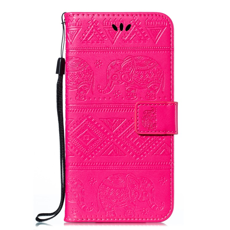 Imprint Elephant PU Leather Wallet Stand Case for Samsung Galaxy A51 - Rose-2