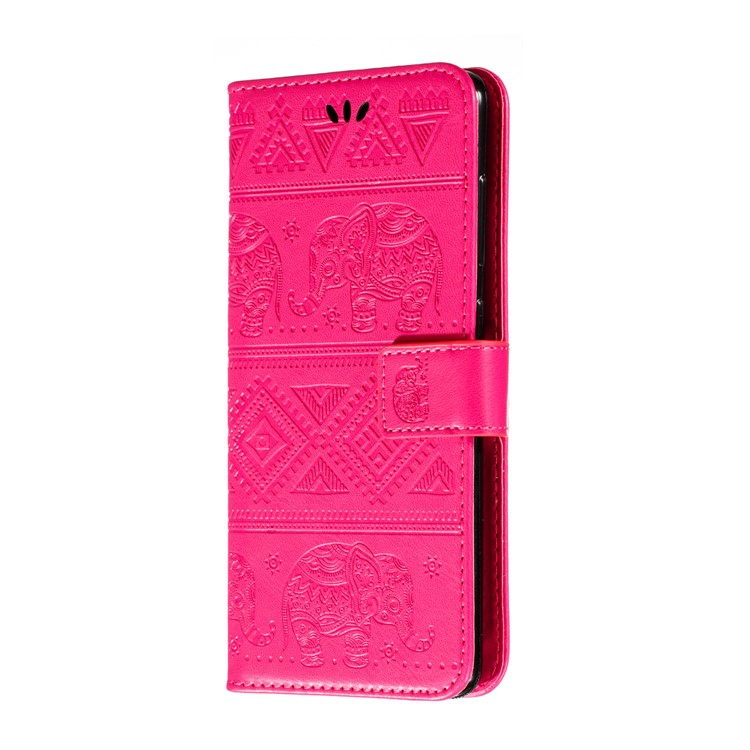 Imprint Elephant PU Leather Wallet Stand Case for Samsung Galaxy A51 - Rose-3