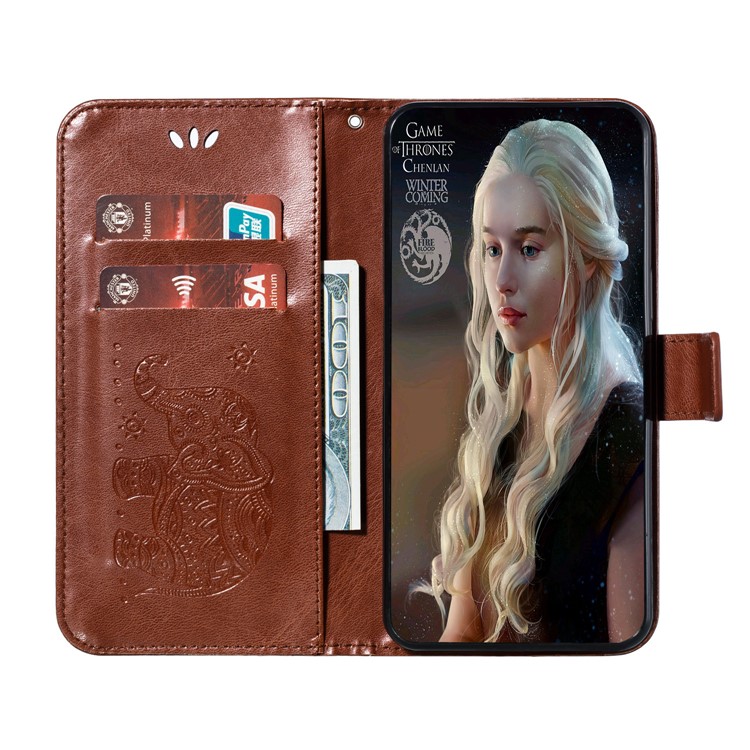 Imprint Elephant PU Leather Wallet Stand Case for Samsung Galaxy A51 - Brown-10