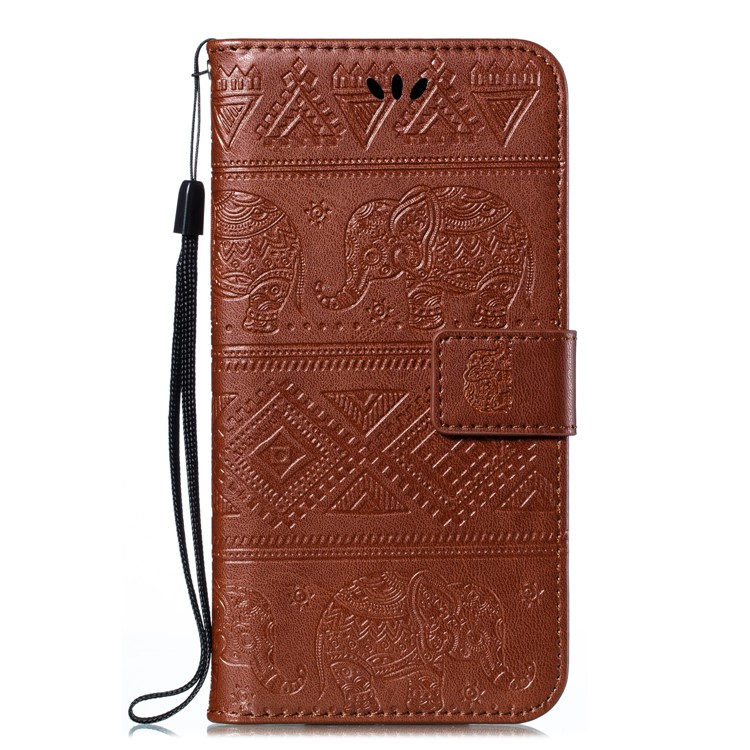 Imprint Elephant PU Leather Wallet Stand Case for Samsung Galaxy A51 - Brown-2