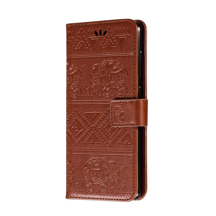 Imprint Elephant PU Leather Wallet Stand Case for Samsung Galaxy A51 - Brown-3