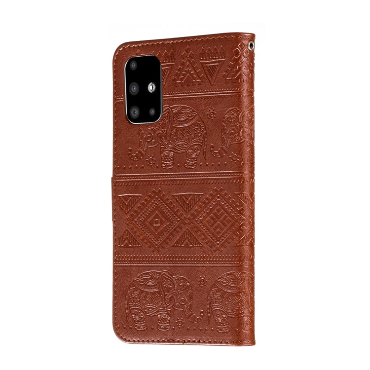 Imprint Elephant PU Leather Wallet Stand Case for Samsung Galaxy A51 - Brown-4