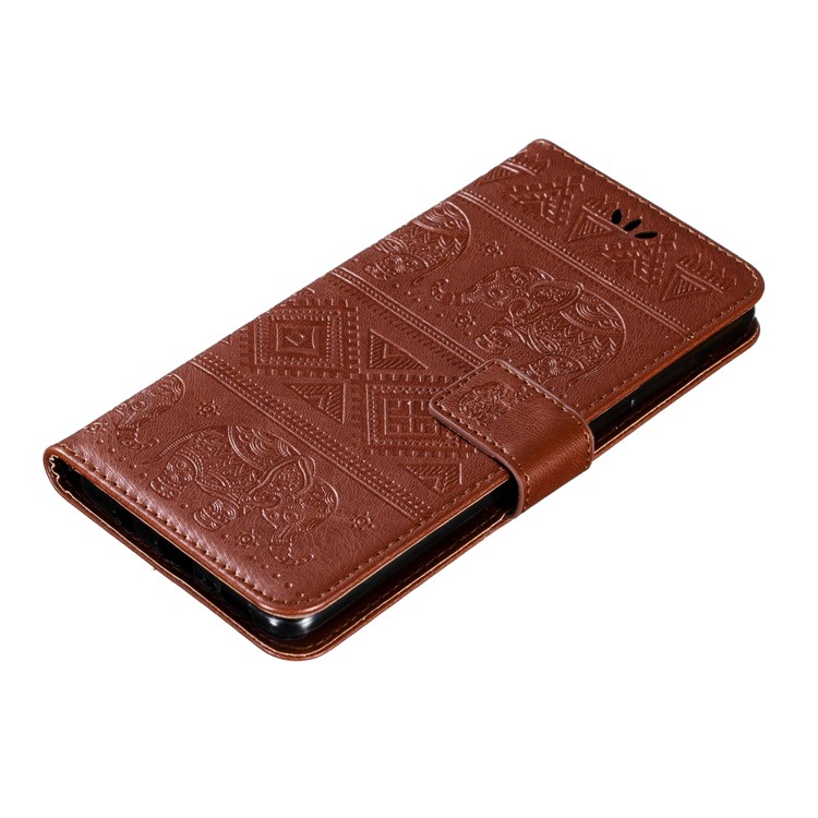 Imprint Elephant PU Leather Wallet Stand Case for Samsung Galaxy A51 - Brown-5