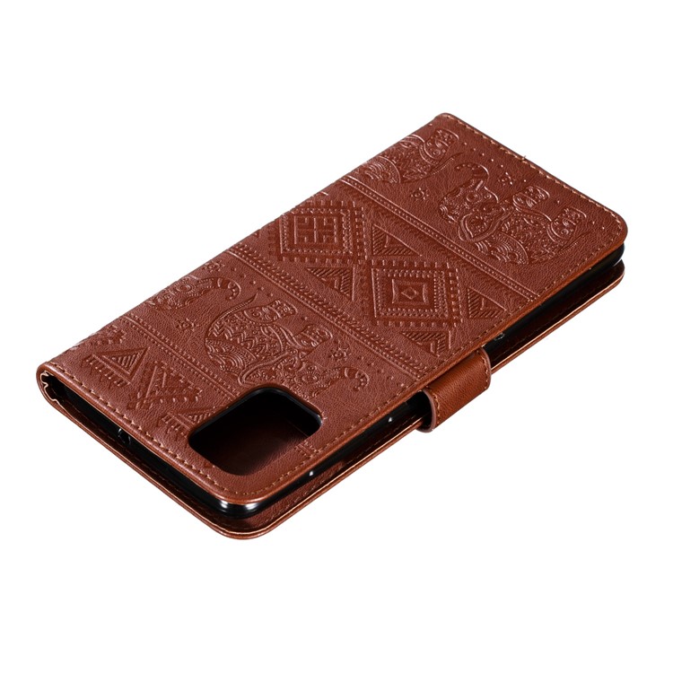 Imprint Elephant PU Leather Wallet Stand Case for Samsung Galaxy A51 - Brown-6