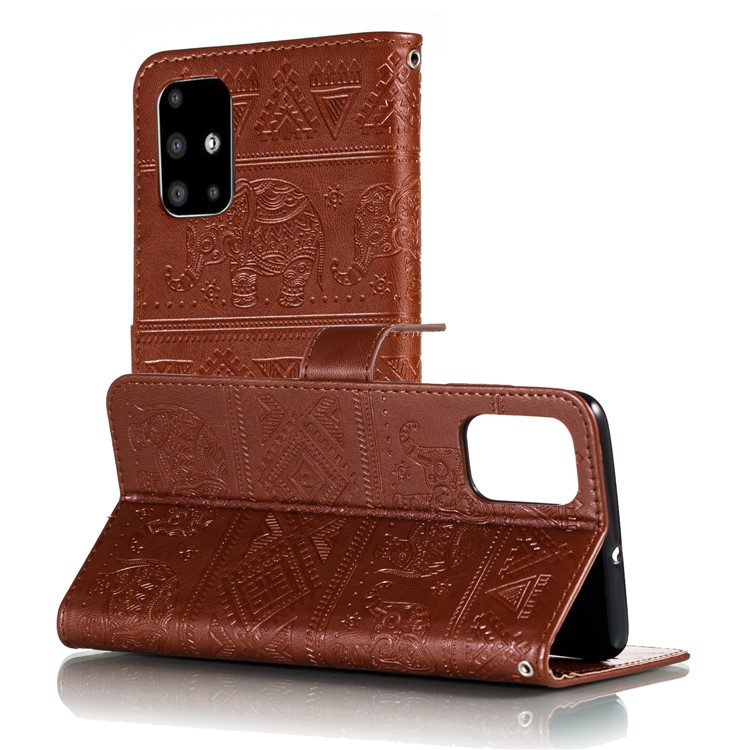 Imprint Elephant PU Leather Wallet Stand Case for Samsung Galaxy A51 - Brown-7