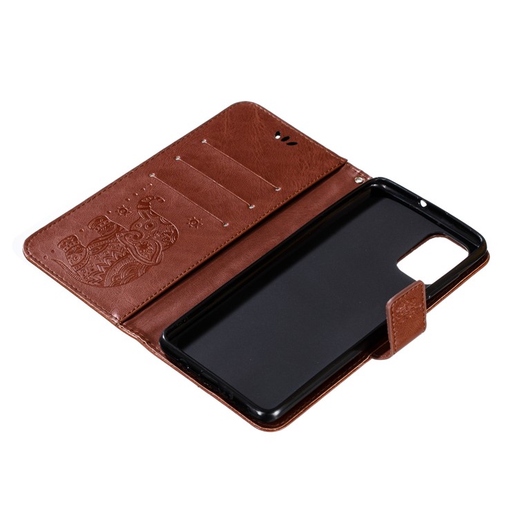 Imprint Elephant PU Leather Wallet Stand Case for Samsung Galaxy A51 - Brown-9
