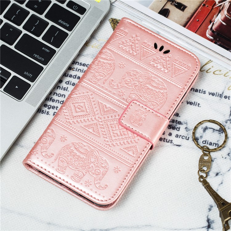 Imprint Elephant PU Leather Wallet Stand Case for Samsung Galaxy A51 - Rose Gold-11