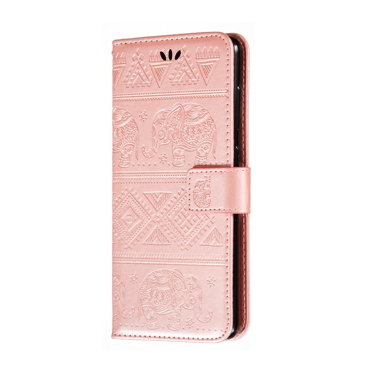 Imprint Elephant PU Leather Wallet Stand Case for Samsung Galaxy A51 - Rose Gold-3