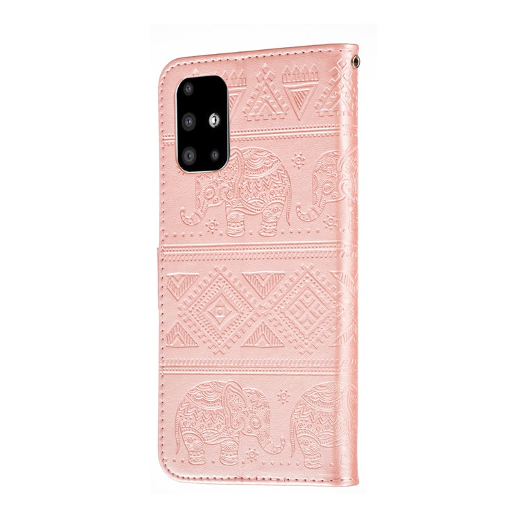 Imprint Elephant PU Leather Wallet Stand Case for Samsung Galaxy A51 - Rose Gold-4