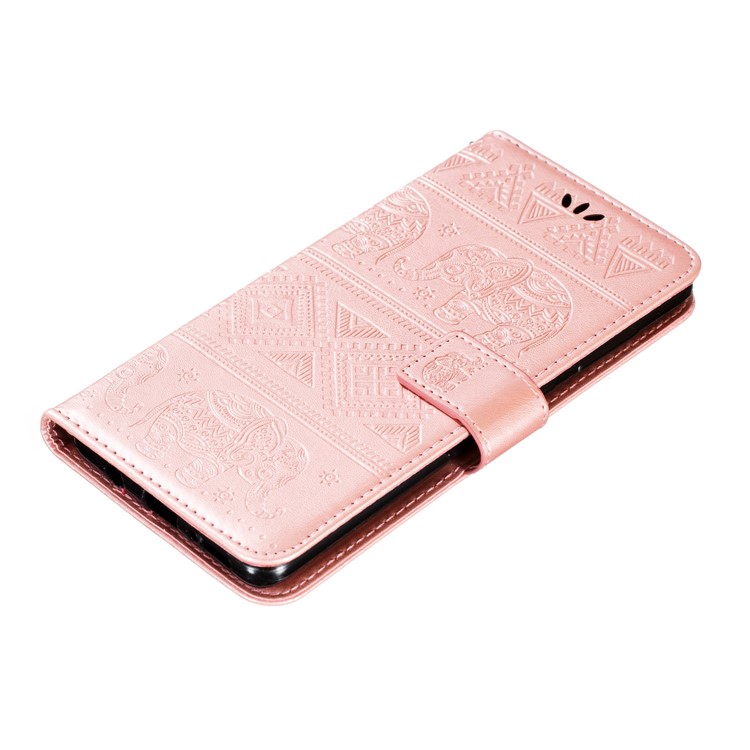Imprint Elephant PU Leather Wallet Stand Case for Samsung Galaxy A51 - Rose Gold-5