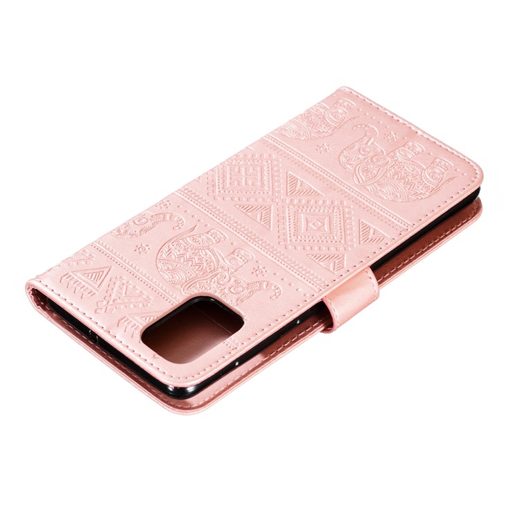 Imprint Elephant PU Leather Wallet Stand Case for Samsung Galaxy A51 - Rose Gold-6