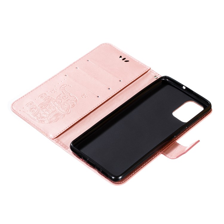 Imprint Elephant PU Leather Wallet Stand Case for Samsung Galaxy A51 - Rose Gold-9
