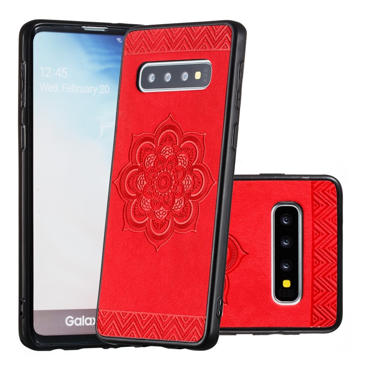 Flower Pattern PU Leather+PC+TPU Phone Case for Samsung Galaxy S10 - Red-1