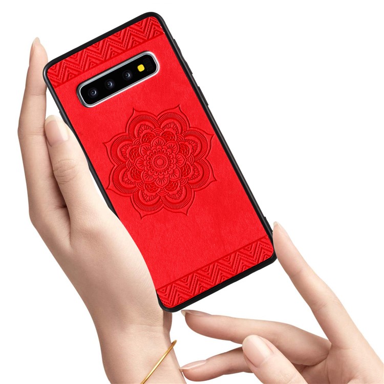 Flower Pattern PU Leather+PC+TPU Phone Case for Samsung Galaxy S10 - Red-2