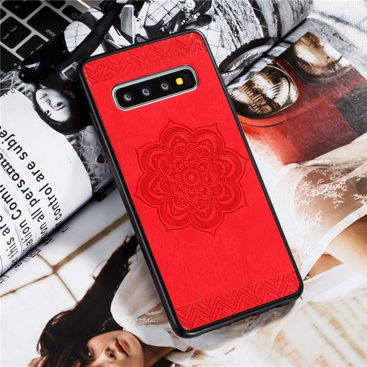 Flower Pattern PU Leather+PC+TPU Phone Case for Samsung Galaxy S10 - Red-6