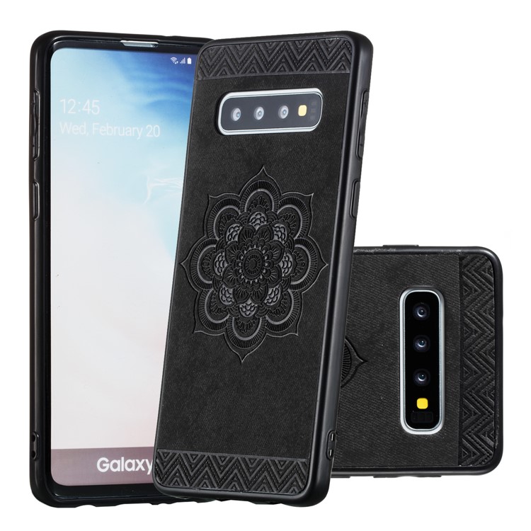 Flower Pattern PU Leather+PC+TPU Phone Case for Samsung Galaxy S10 - Black-1
