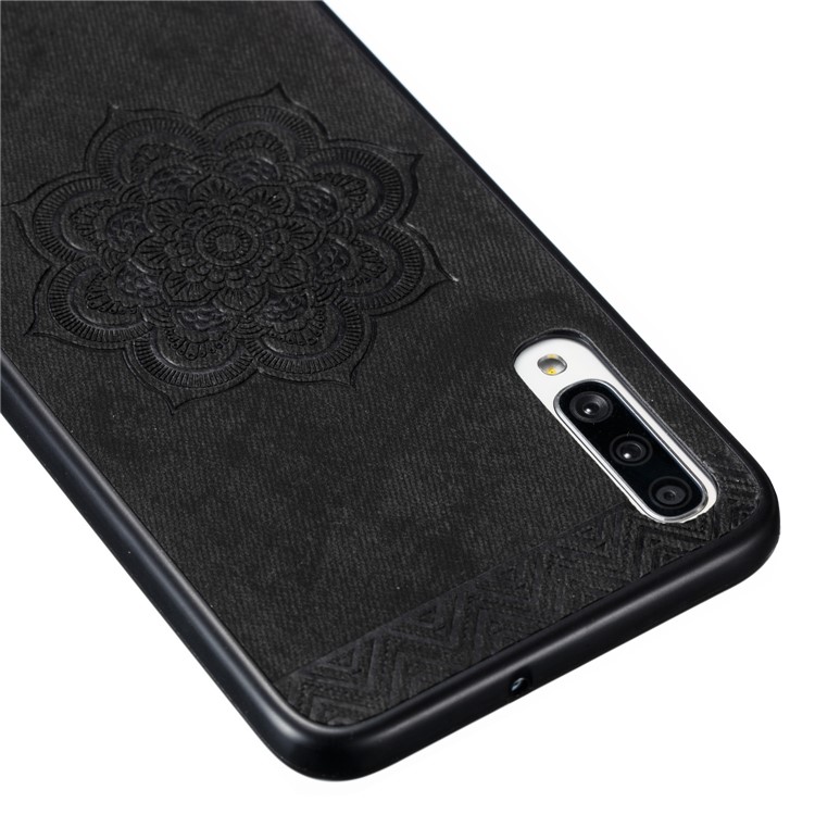 Imprint Mandala Flower PU Leather Coated Hybrid Case for Samsung Galaxy A70 - Black-3