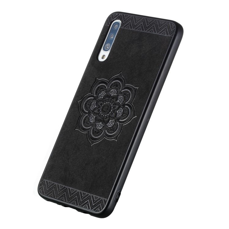 Imprint Mandala Flower PU Leather Coated Hybrid Case for Samsung Galaxy A70 - Black-5