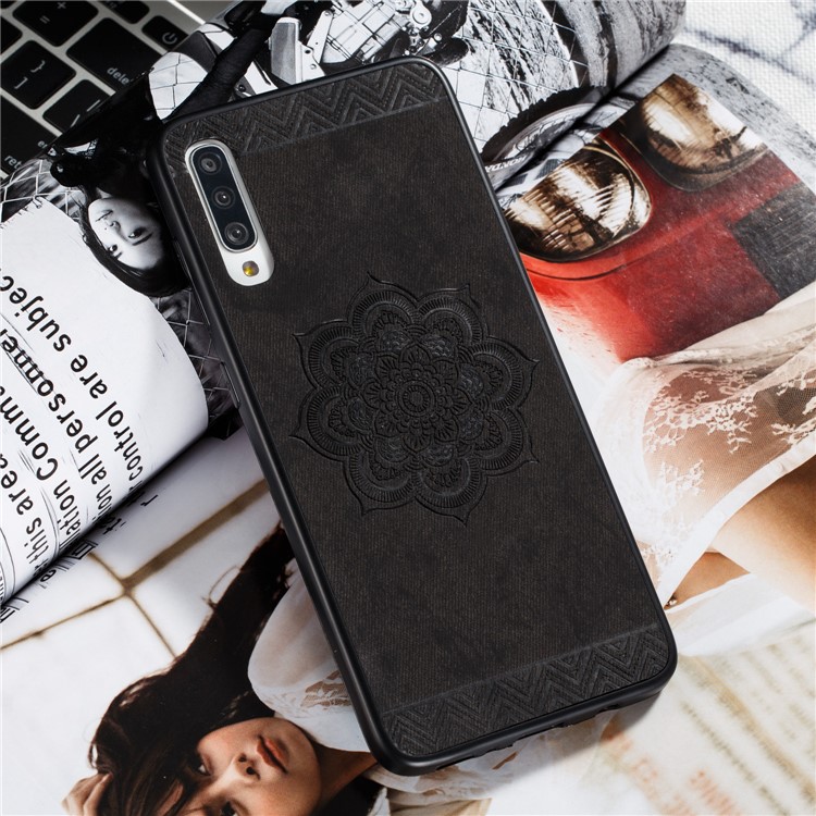 Imprint Mandala Flower PU Leather Coated Hybrid Case for Samsung Galaxy A70 - Black-6