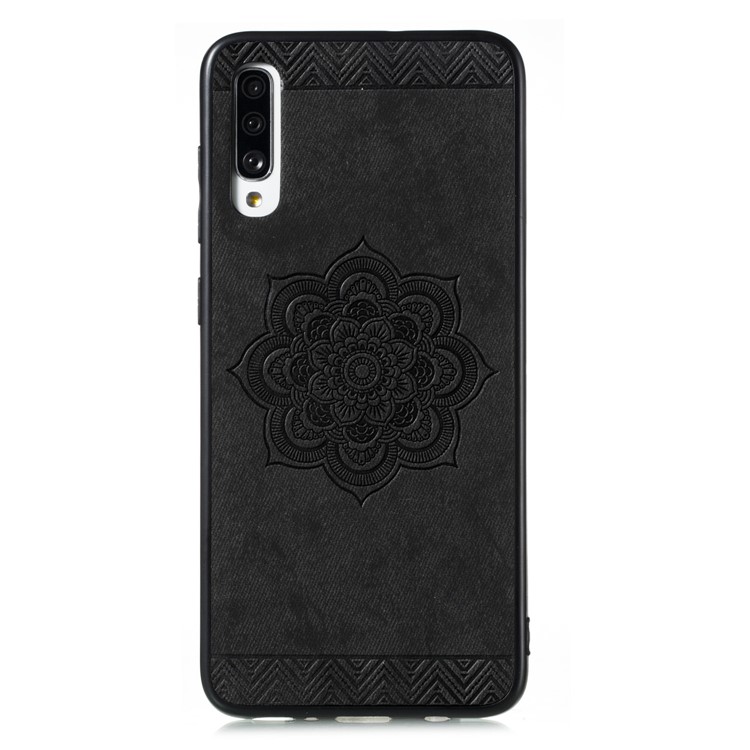 Imprint Mandala Flower PU Leather Coated Hybrid Case for Samsung Galaxy A70 - Black-9