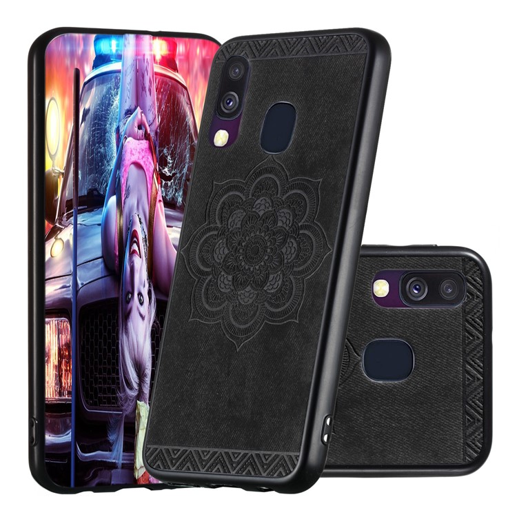 Imprint Mandala Flower PU Leather Coated Case Phone Cover for Samsung Galaxy A40 - Black-1