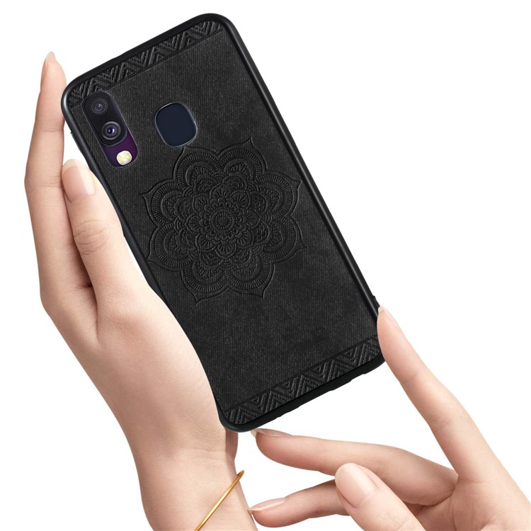 Imprint Mandala Flower PU Leather Coated Case Phone Cover for Samsung Galaxy A40 - Black-2