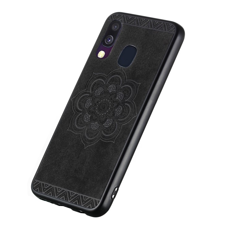 Imprint Mandala Flower PU Leather Coated Case Phone Cover for Samsung Galaxy A40 - Black-5