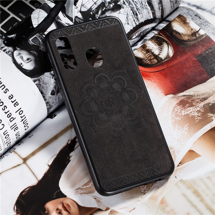 Imprint Mandala Flower PU Leather Coated Case Phone Cover for Samsung Galaxy A40 - Black-6