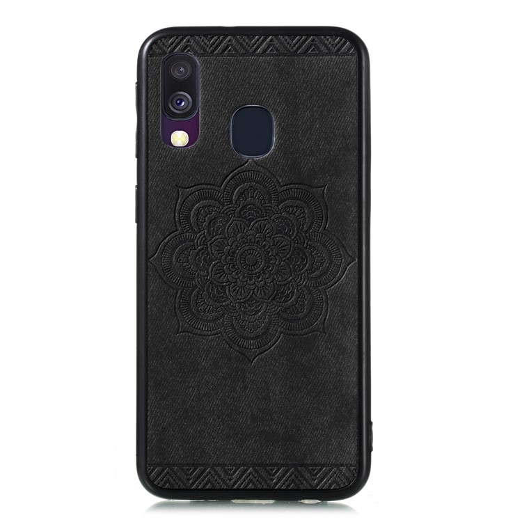 Imprint Mandala Flower PU Leather Coated Case Phone Cover for Samsung Galaxy A40 - Black-9