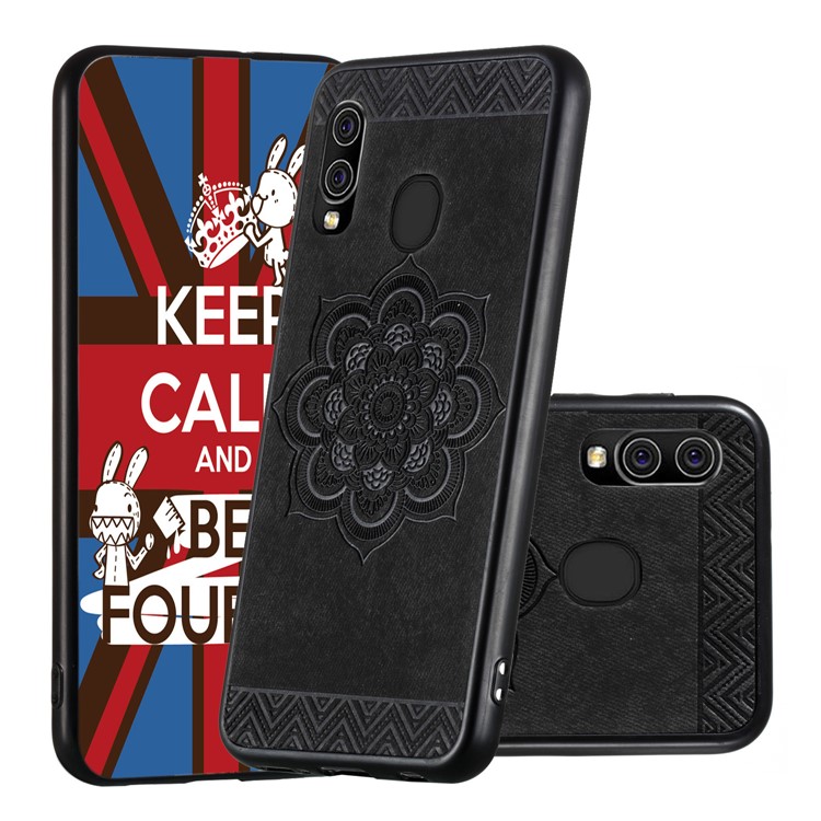 Imprint Mandala Flower PU Leather Coated Phone Case for Samsung Galaxy A20e - Black-1