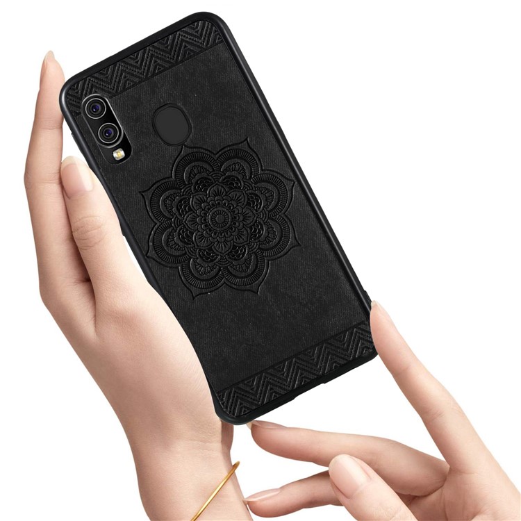 Imprint Mandala Flower PU Leather Coated Phone Case for Samsung Galaxy A20e - Black-2