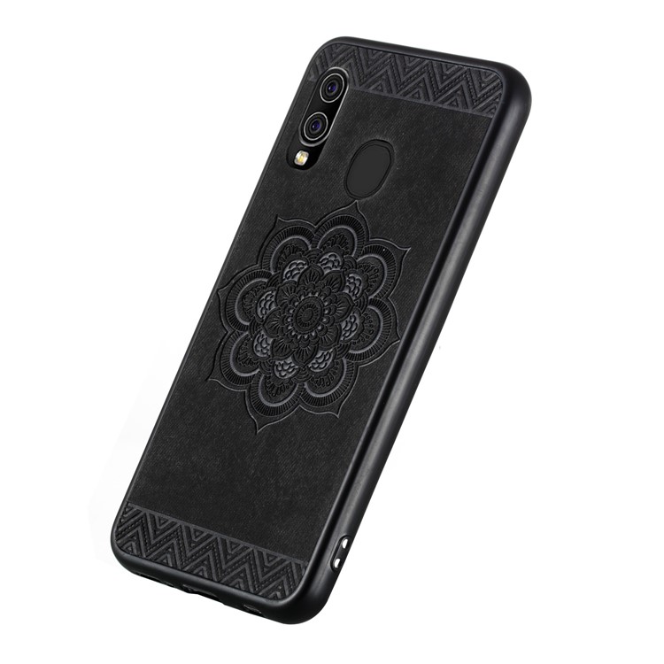 Imprint Mandala Flower PU Leather Coated Phone Case for Samsung Galaxy A20e - Black-5