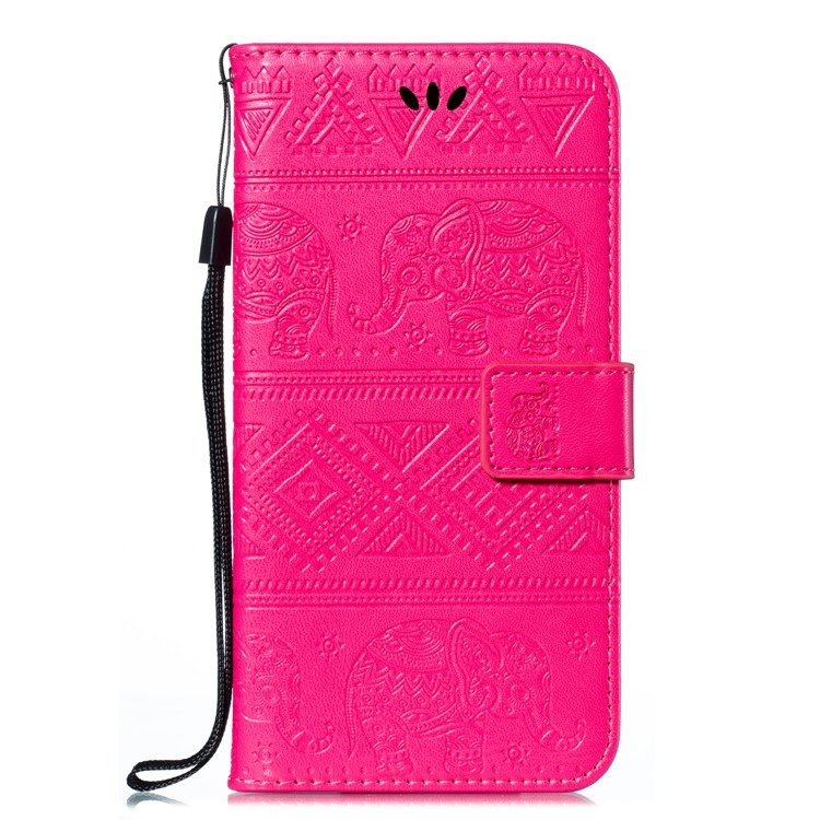 Imprint Elephant Wallet Stand Leather Shell Case for Samsung Galaxy A71 - Rose-2