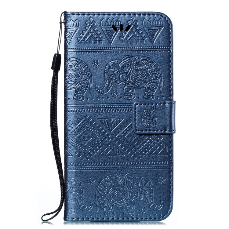 Imprint Elephant Wallet Stand Leather Shell Case for Samsung Galaxy A71 - Dark Blue-2