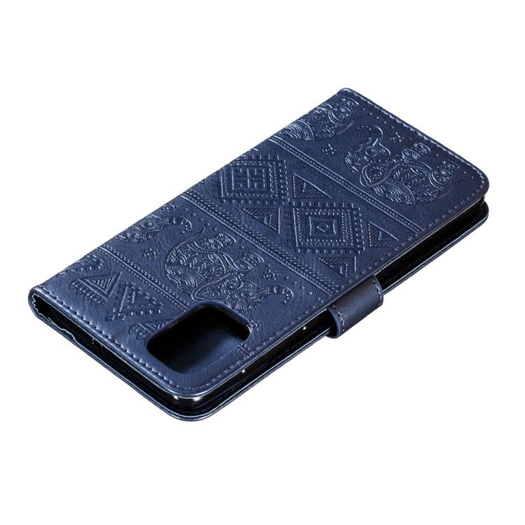 Imprint Elephant Wallet Stand Leather Shell Case for Samsung Galaxy A71 - Dark Blue-6