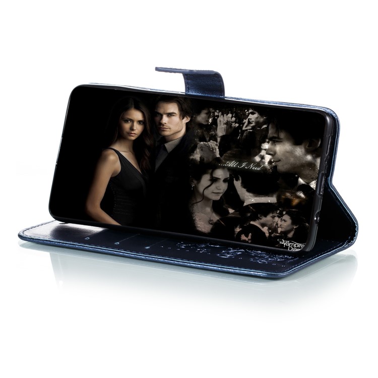 Imprint Elephant Wallet Stand Leather Shell Case for Samsung Galaxy A71 - Dark Blue-8