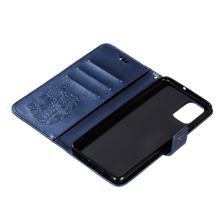 Imprint Elephant Wallet Stand Leather Shell Case for Samsung Galaxy A71 - Dark Blue-9