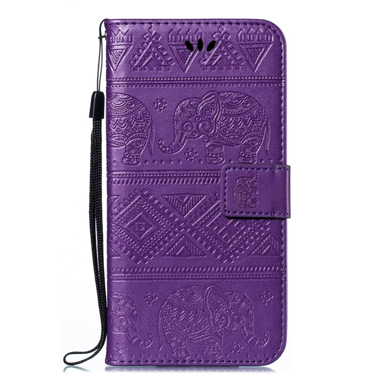 Imprint Elephant Wallet Stand Leather Shell Case for Samsung Galaxy A71 - Purple-2