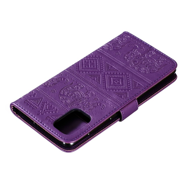 Imprint Elephant Wallet Stand Leather Shell Case for Samsung Galaxy A71 - Purple-6