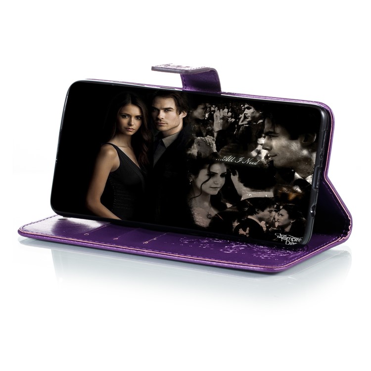 Imprint Elephant Wallet Stand Leather Shell Case for Samsung Galaxy A71 - Purple-8