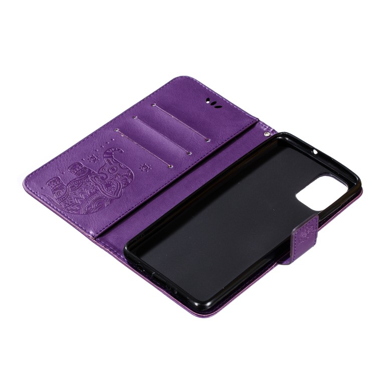 Imprint Elephant Wallet Stand Leather Shell Case for Samsung Galaxy A71 - Purple-9