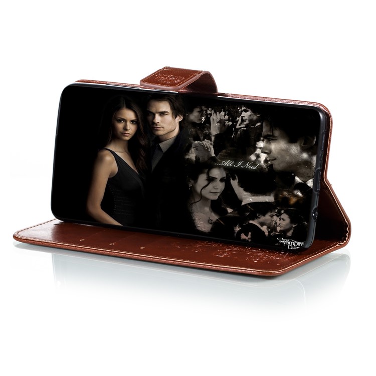 Imprint Elephant Wallet Stand Leather Shell Case for Samsung Galaxy A71 - Brown-7