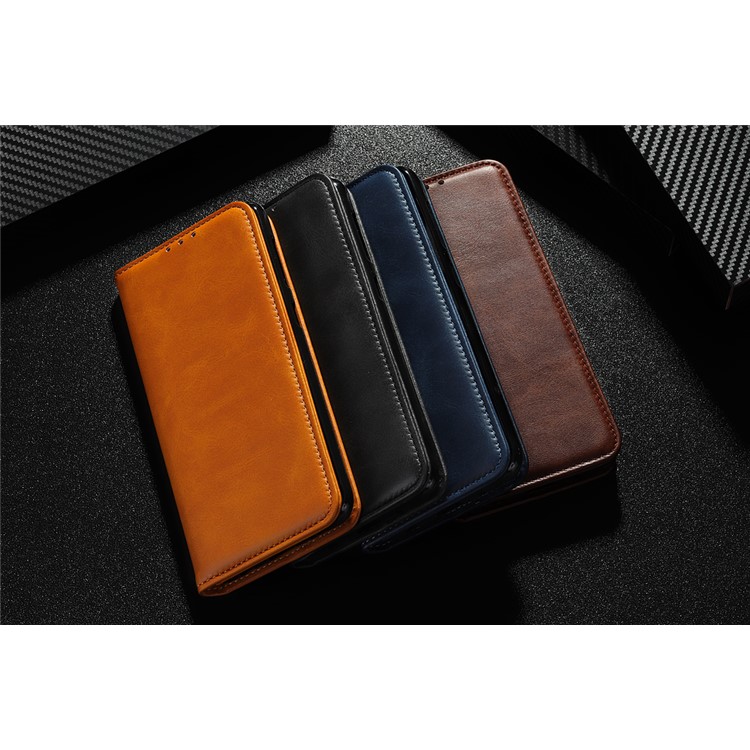 Auto-absorbed Split Leather Wallet Phone Casing for Samsung Galaxy A01 - Black-10