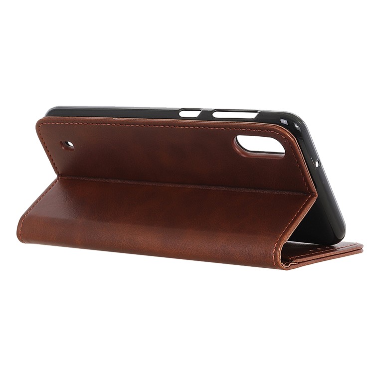 Auto-absorbed Split Leather Wallet Phone Casing for Samsung Galaxy A01 - Coffee-7