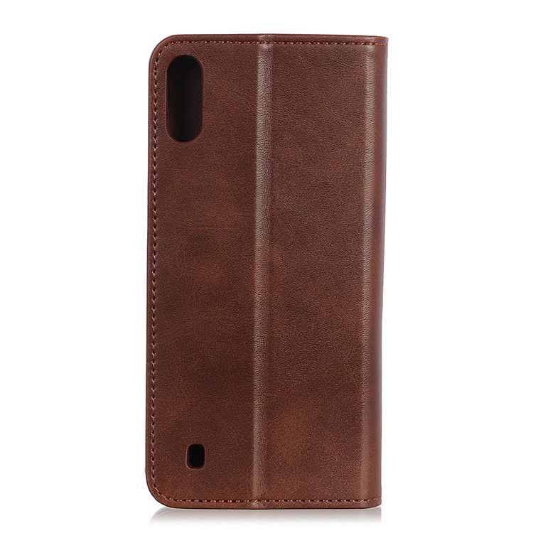 Auto-absorbed Split Leather Wallet Phone Casing for Samsung Galaxy A01 - Coffee-8